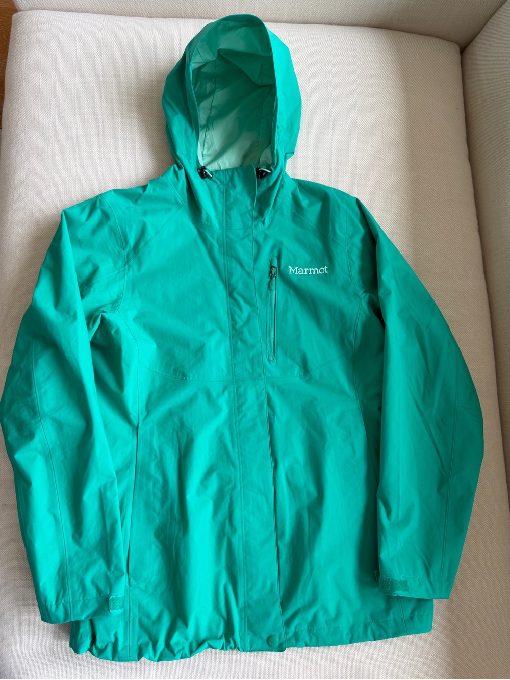 Marmot Women’s Turquoise/Green Hooded Waterproof Rain/Ski/Shell Jacket Size L